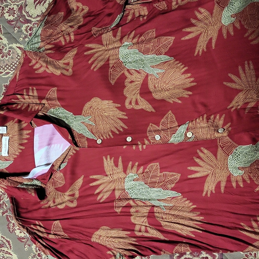 Caribbean men's shirt, 3X, red with Caribbean theme